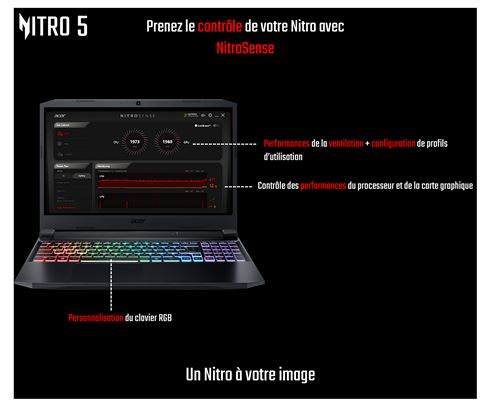 Gamer Acer Nitro AN515-57 core i7 de 11th processeur 2.3Ghz 16CPUs Disque ssd 512go Ram 16go Écran 15pouces FULLHD 144Hz Clavier-éclairé RGB. Carte Graphique RTX 3060 Laptop GPU de 6go dédiée.
